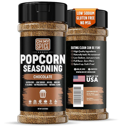 Popcorn Seasoning Chocolate Powder Mix - Gluten Free & Low Sodium Cocoa Powder Blend Popcorn Flavoring Seasoning. Healthy Movie Night Theater Pop Corn Toppings. Sweet Pop Corn Salt Seasonings. 5.5oz