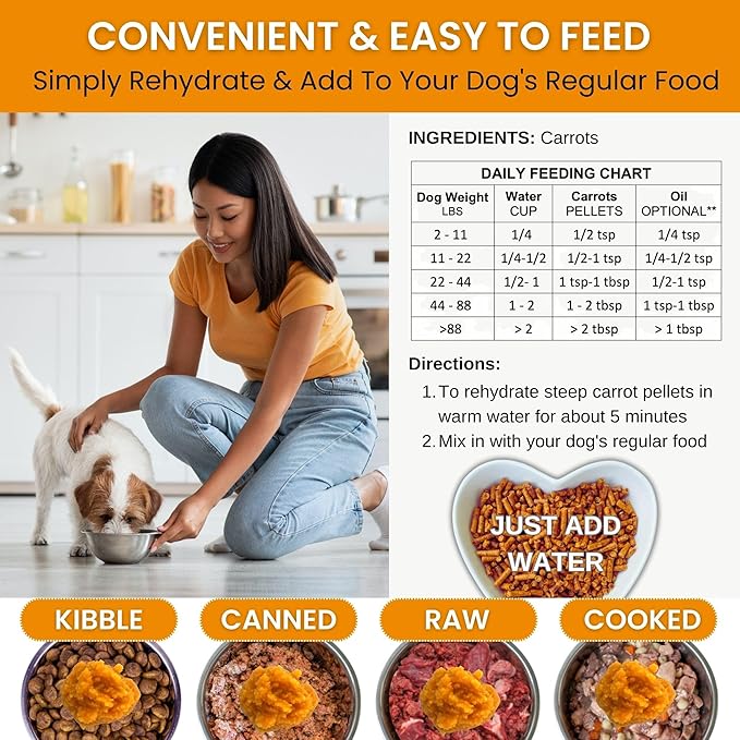 Olewo Original Carrots for Dogs ??Fiber for Perfect Poop, Dehydrated Dog Food Toppers for Picky Eaters, Natural Skin & Coat Support, Multivitamin, Probiotics for Digestive & Gut Health, 2.2 lbs