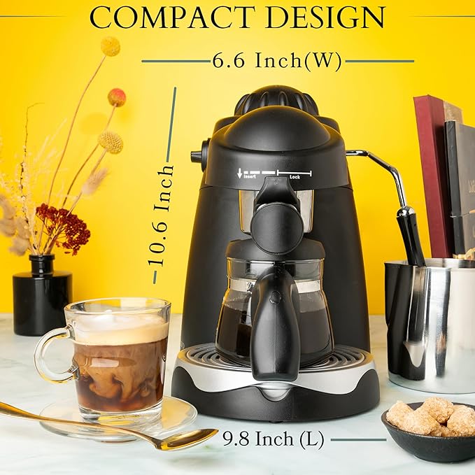 Mixpresso Espresso Maker, 3.5 Bar Espresso Machine With Milk Frother, 4 Cup Espresso/Cappuccino Maker, 800w Coffee Maker With Glass Carafe, Latte and Cappuccino Machine