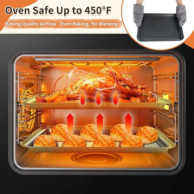 18 Pcs Baking Sheet Pan Sets,Non-Stick Carbon Steel Bakeware Sets,Stainless Steel Measuring Cups and Spoons,Oven Mitts and Pot Holders,Stackable Baking Sheets for Baking,Kitchen Gadgets