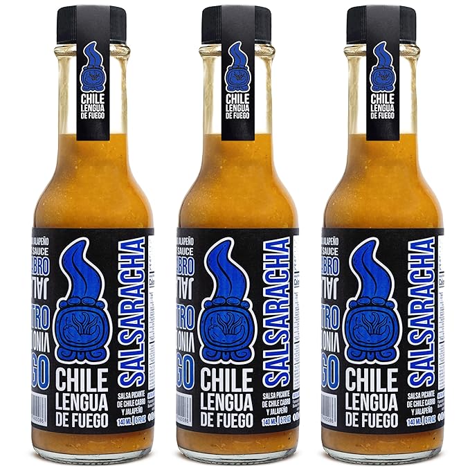 Hot Sauce | Chile Lengua de Fuego (Pack of 3, Salsaracha) – Medium Heat Sriracha-Style Sauce with Garlic, Tomato, Jalapeño & Scotch Bonnet