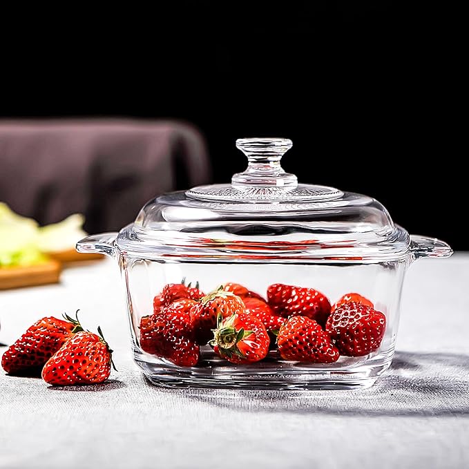 1L Glass Casserole Dish with Lid - Small Square Casserole Dish - 5.9 inch Microwave Bowl Cookware (33 oz)