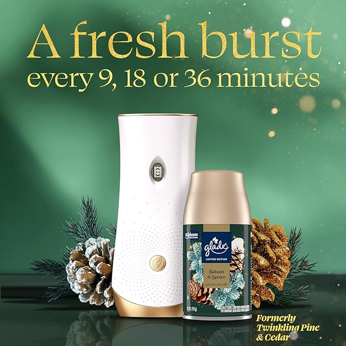 Glade Automatic Spray Refill, Balsam & Spruce, Scented Air Freshener for Home and Bathroom, 6.2 Oz, 2 Count