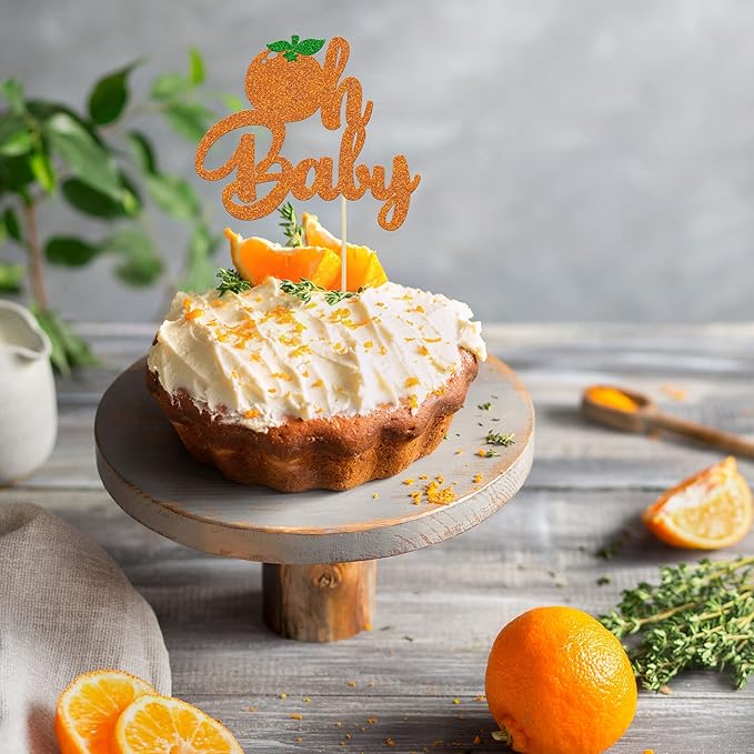 1Pc Little Oh Baby Cake Topper Glitter Orange Cake Pick Citrus Fruit Theme Baby Shower Kids Birthday Party Tangerine Clementine Fruit Party Cupcake Decorations Supplies