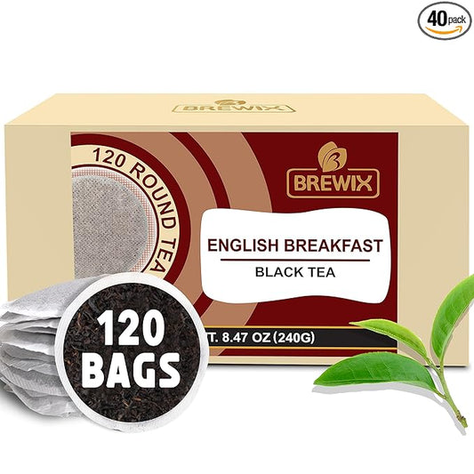 BREWIX English Breakfast Black Tea Bags (120 Count) High Caffeine Tea Bags | Premium Quality Round Eco Conscious Bags