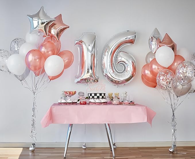 Sweet Sixteen Cake Topper - Rose Gold Glitter Butterfly Theme Sweet 16 Birthday Cake Decorating Supplies for Girls, Sweet 16 Cake Topper for Happy 16th Birthday Party Supplies Photo Booth Props
