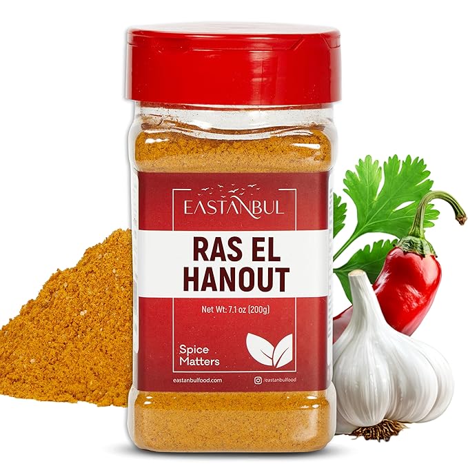 Eastanbul Ras El Hanout Spice, 7.1oz, Meat Seasoning, All-in-One Ras El Hanout Moroccan Spice Blend, North African Baharat Blend, Farm Fresh International Seasonings, Low Sodium, No MSG, No Filler