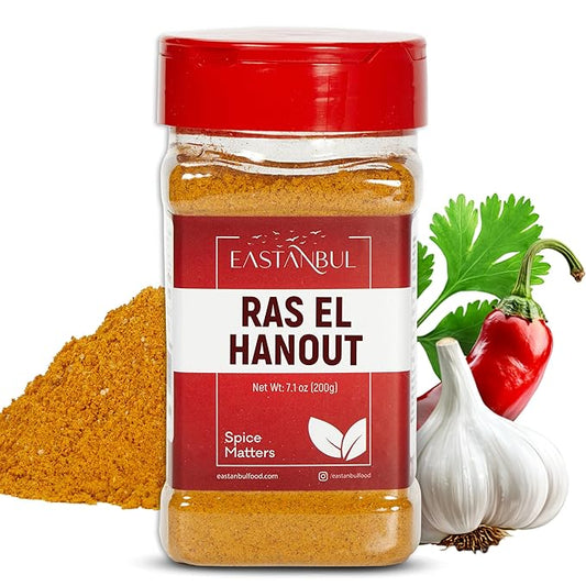 Eastanbul Ras El Hanout Spice, 7.1oz, Meat Seasoning, All-in-One Ras El Hanout Moroccan Spice Blend, North African Baharat Blend, Farm Fresh International Seasonings, Low Sodium, No MSG, No Filler
