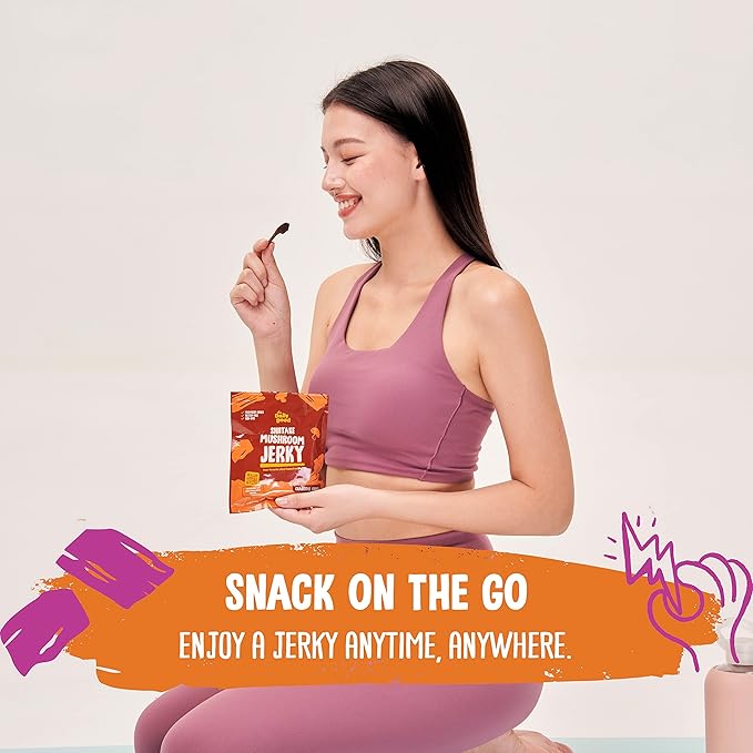 The Daily Good Mushroom Jerky - 3-Pack Snacks, Yummy High-Fiber Mushroom Snack, Meatless & Gluten-Free Food, Contains Eggs, Made from Shiitake Stalk, 0.58 lbs., Vegetarian, Charcoal Grill (BBQ Flavor)