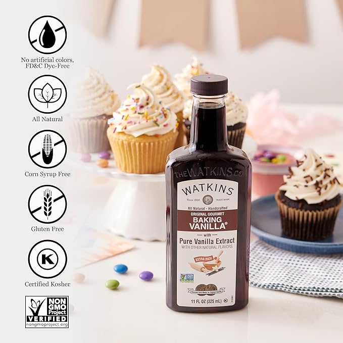 Watkins All Natural Original Gourmet Baking Vanilla, with Pure Vanilla Extract, 11 Fl Oz (Pack of 1) - Packaging May Vary