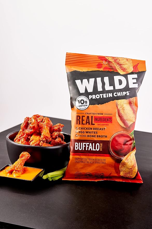 WILDE Buffalo Protein Chips, Thin and Crispy, High Protein, Keto Friendly, Made with Real Ingredients, 2.25oz Bags (Pack of 8)??,<div>