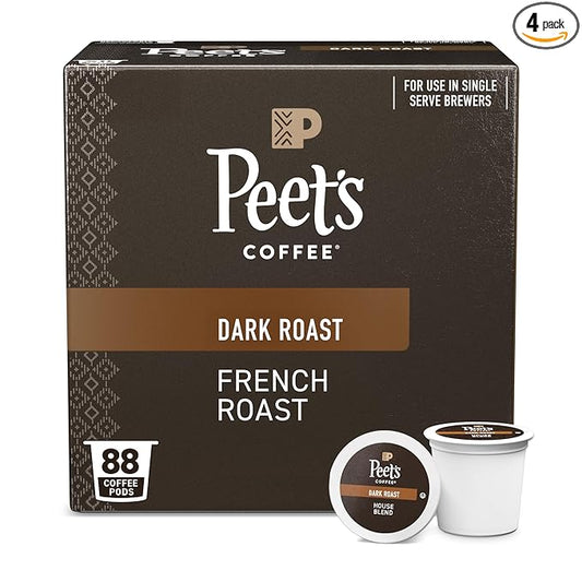 Peet's Coffee, Dark Roast Single Serve Coffee Pods - French Roast 88 Count (4 Boxes of 22 Pods)