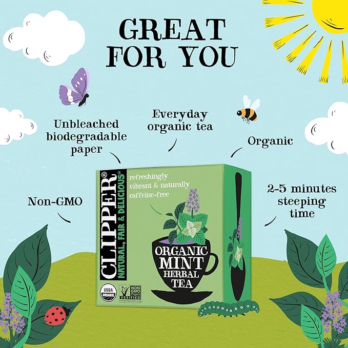 Clipper Tea Mint Herbal Teabags ??Caffeine Free, USDA Organic, Great Hot or Iced ??Refreshing, Natural, Fair & Delicious ??50 Tea Bags