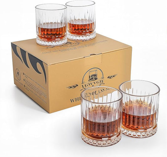 Whiskey Glass Set of 4ï¼?2 oz Bourbon Glass, Lead-Free Crystal Old Fashioned Glass Set, Suitable for Scotch Whisky, Cocktails, Home Bar Parties, Unique Gift for Men and Women