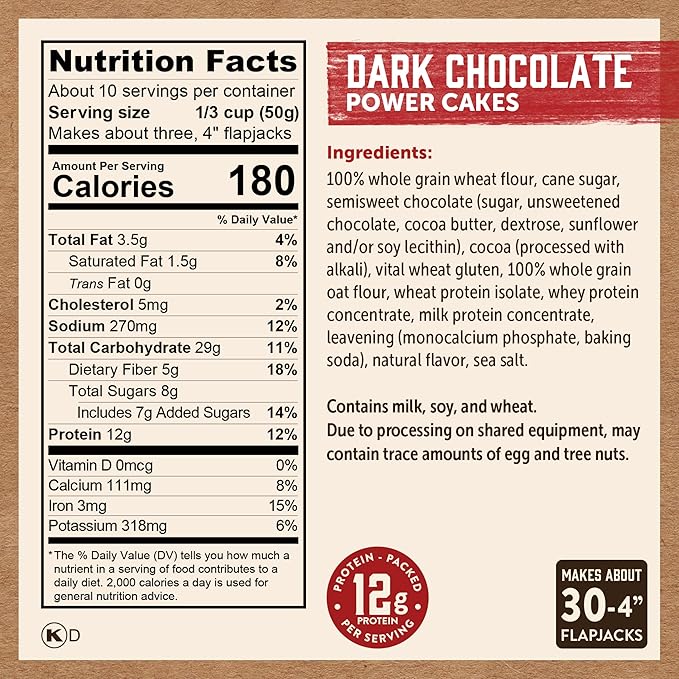 Kodiak Cakes Protein Pancake Power Cakes, Flapjack and Waffle Baking Mix, Dark Chocolate, 18 Ounce (Pack of 6)