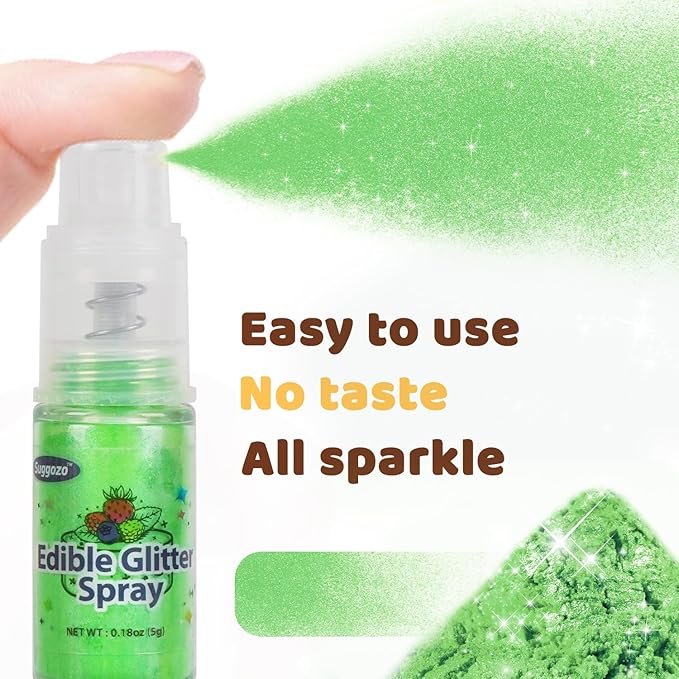 Green Edible Glitter Spray, 5g Food Grade, Edible Green Glitter for Drinks, Cake Decorating, Cocktails, Shimmer Dust Powder for Baking, Chocolate, Strawberry