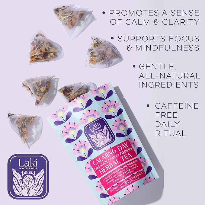 Calming Day Herbal Tea (1.65 oz, Pack of 18 Tea Bags) ??Relaxing Caffeine-Free Tea with Lavender