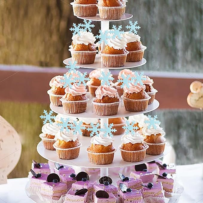 Rsstarxi 50 Pack Edible Snowflake Cake Toppers Snowflakes Cake Decorations Winter Frozen Snowflake Cupcake Toppers for Winter Theme Baby Shower Birthday Party Cake Decorations Blue