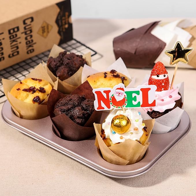 Nordic Paper 100pcs Large Size White Tulip Cupcake Liners for Baking Cups EU Parchment paper Tulip Muffin Liners, Cupcake Wrapper for Party, Christmas