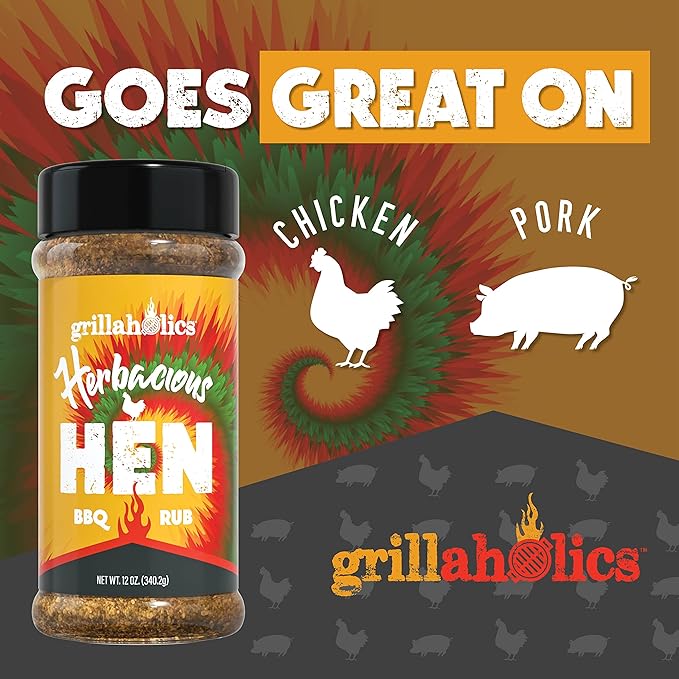 Grillaholics Herbacious Hen Poultry Seasoning - Herb & Garlic Chicken Rub for Smoked, Roasted, Fried & Grilled Poultry with 24+ Herbs & Spices - Try it on Chicken, Turkey, Prime Rib & More