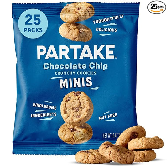 Partake Gluten Free Mini Crunchy Chocolate Chip Cookies + Bonus Bag of Classic Grahams - Vegan - Free From the Top 9 Allergens Including Dairy, Wheat, Soy, Eggs, & Peanuts - Non GMO - Safe School & Office Snack (25 Packs, 0.67 oz)