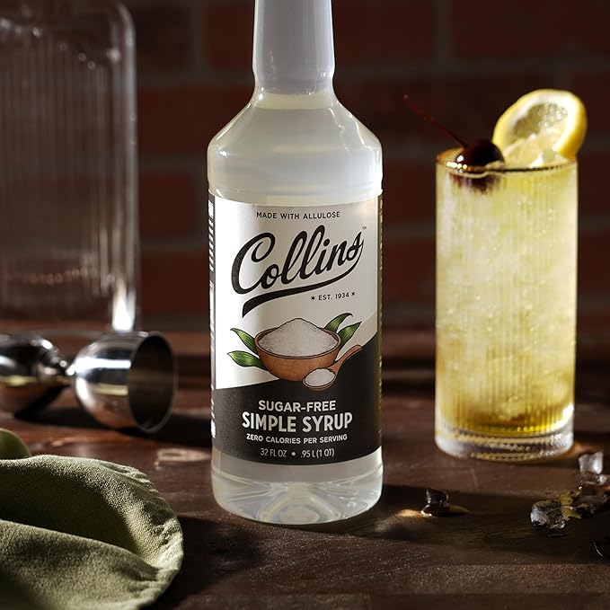 Collins Sugar Free Simple Syrup For Drinks, Allulose Coffee Syrups, Low Carb Cocktail Sweetener Keto 32oz. Set of 1