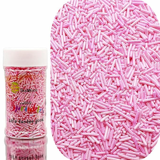 SE Si&Moos Baby Pink Jimmies Sprinkles Pink Sprinkles for Cake Decorating Edible Crunchy Jimmies for Topping Ice Cream, Cookies, Cakes, Cupcakes, Dessert Decorating 3 OZ