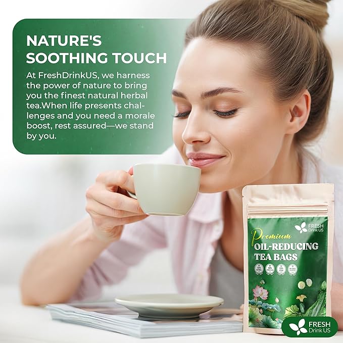 FreshDrinkUS, Oil-Reducing Herbal Tea ??40 Tea Bags | Blend of Winter Melon, Lotus Leaf, Ginger, Hawthorn, Gardenia Fruit, Rose, Cassia Seed & More | Naturally Caffeine-Free | Delicious Hot or Iced