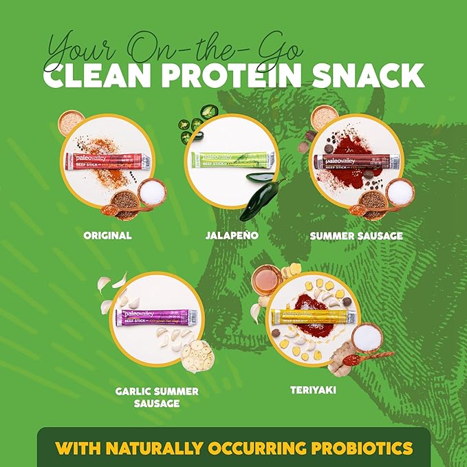Paleovalley 100% Grass Fed Beef Sticks - Delicious Gluten Free Beef Snack - High Protein Keto Friendly, 50 Count Variety Pack