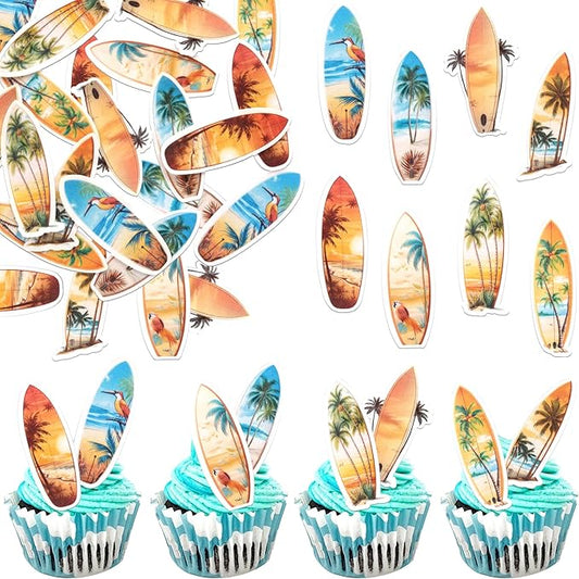 60 Pack Edible Palm Tree Cupcake Toppers Rice Paper Green Palm Tree Coconuts Cupcake Picks for Summer Beach Theme Hawaii Baby Shower Birthday Party Cake Decorations Supplies