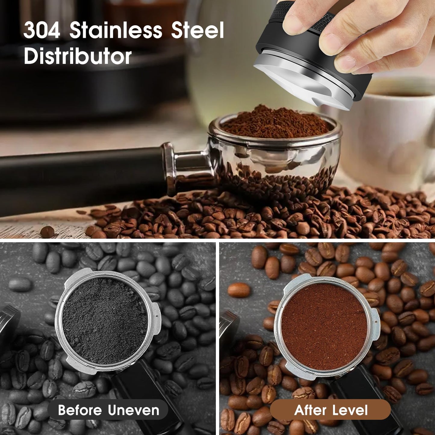 Reoszeank 51mm Espresso Accessories Kit, Distributor, Tamper, Dosing Funnel