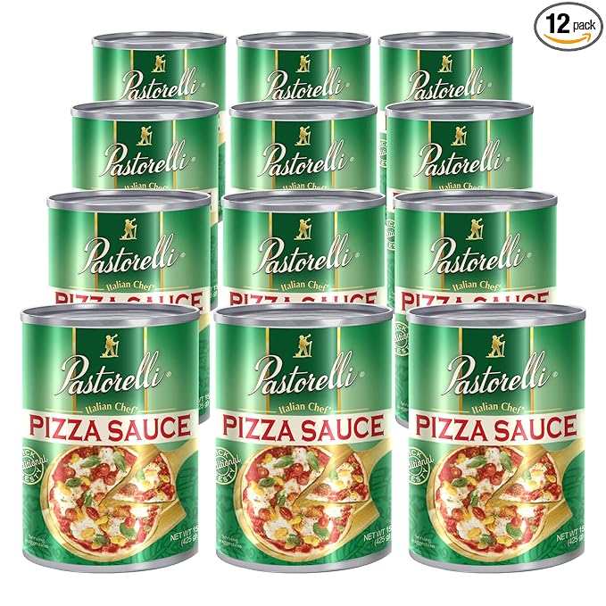 Pastorelli Pizza Sauce, Original Authentic Italian Pizza Sauce with Extra Virgin Olive Oil and Pecorino Romano Cheese Shredded, Since 1952 Family Pizza Sauce Recipe, 15 Ounce, Pack of 12