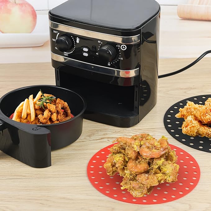 Air Fryer Liners, Dia 8" Air Fryer Silicone Liners, Reusable Silicone Air Fryer Liners Pack 4, Kitchen Air Fryer Accessories & Airfryer Accessory Parchment Replacement, Basket Lines Black