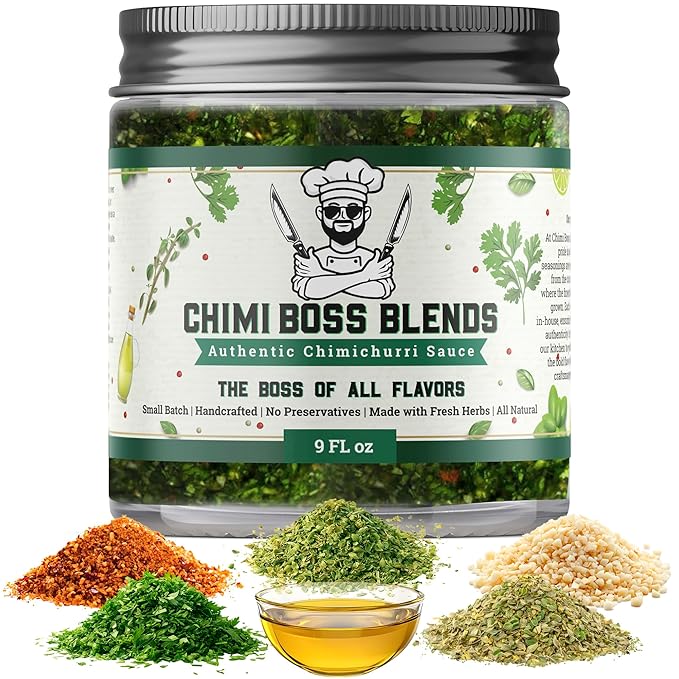 Chimi Boss Chimichurri Original Sauce, 9 fl oz – Authentic Argentinian Green Herb Sauce with Fresh Parsley, Garlic & Spices – All Natural Marinade & Topping – Made in USA
