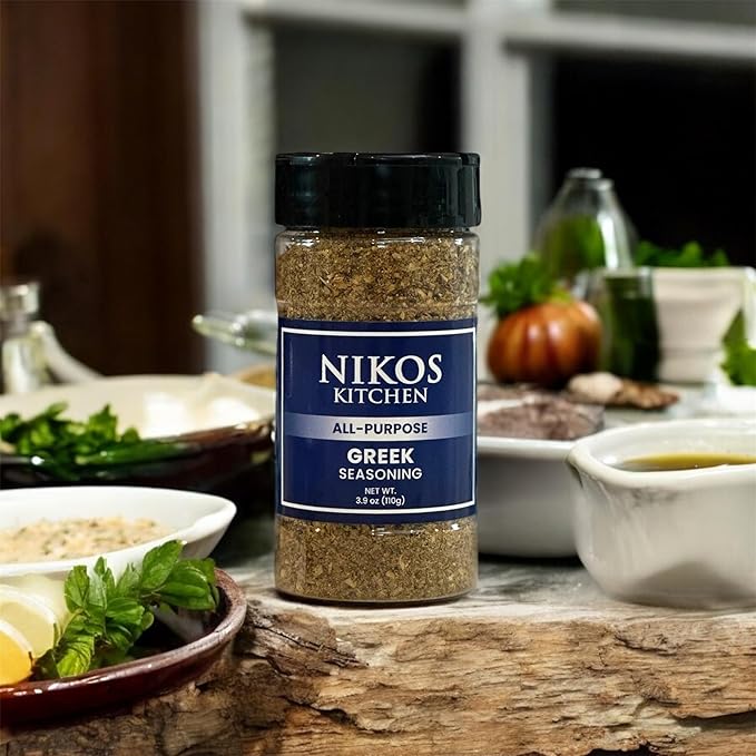 Nikos Kitchen All Purpose Greek Seasoning Blend - Mediterranean Spice Mix for Chicken, Lamb, Gyro, Greek Salad, Potatoes, Fish and Vegetables - NO MSG - 3.9oz