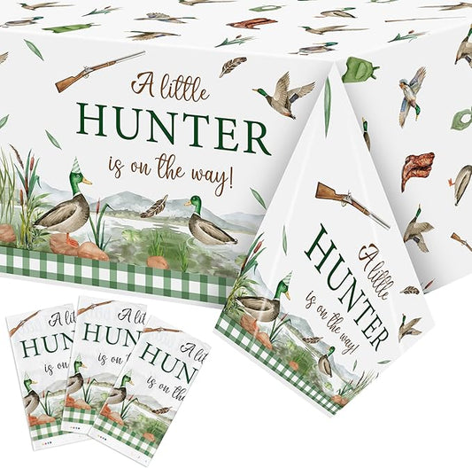 Mallard Duck Party Tablecloths - 3Pcs Hunting Duck Baby Shower Disposable Table Cover, A Little Hunter is on The Way Plastic Table Cloth for Baby Shower Party Decorations 51 x 86 Inch