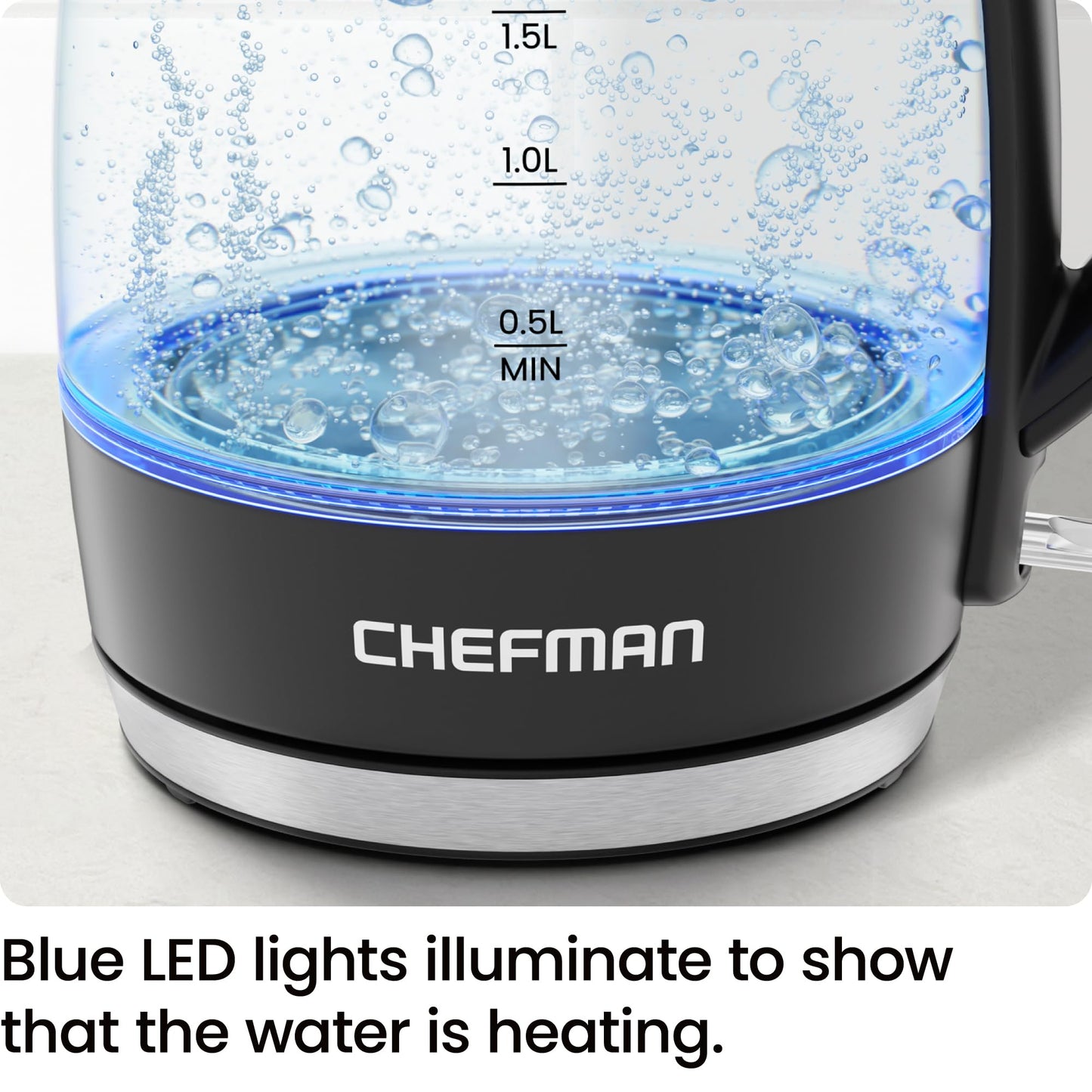 Chefman Electric Kettle, 1.8L 1500W, Hot Water Boiler, Removable Lid for Easy Cleaning, Auto Shut