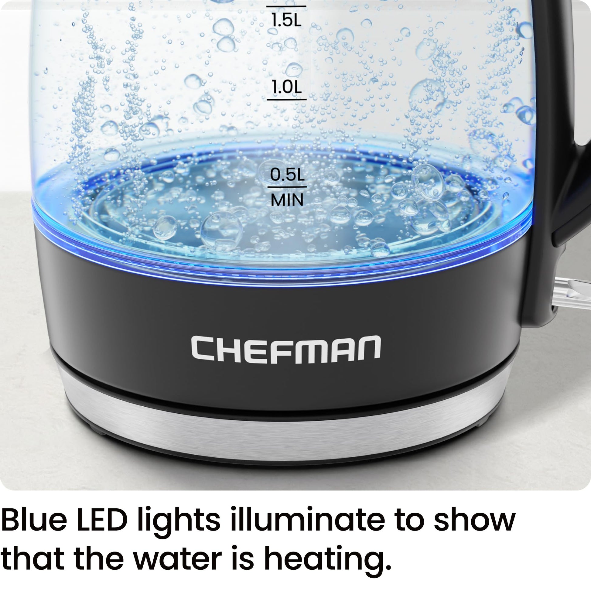Chefman Electric Kettle, 1.8L 1500W, Hot Water Boiler, Removable Lid for Easy Cleaning, Auto Shut