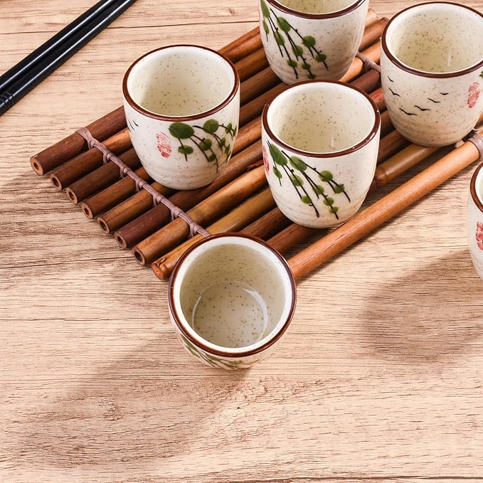 Porcelain Sake Cups, Set of 6 for Japanese Wine LY
