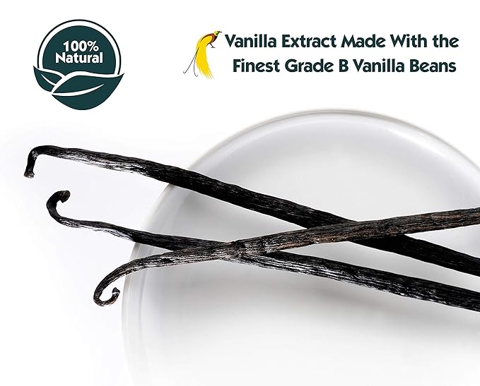 16 oz Pure Vanilla Extract - 100% Real Vanilla Extract - For Cooking, Drinks & Desserts - 100% Vegan, Sugar Free & Kosher - Non-GMO & Gluten-Free - Native Vanilla