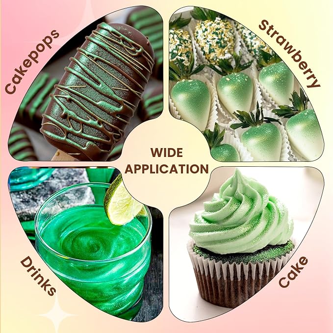 Green Edible Glitter Spray, 5g Food Grade, Edible Green Glitter for Drinks, Cake Decorating, Cocktails, Shimmer Dust Powder for Baking, Chocolate, Strawberry