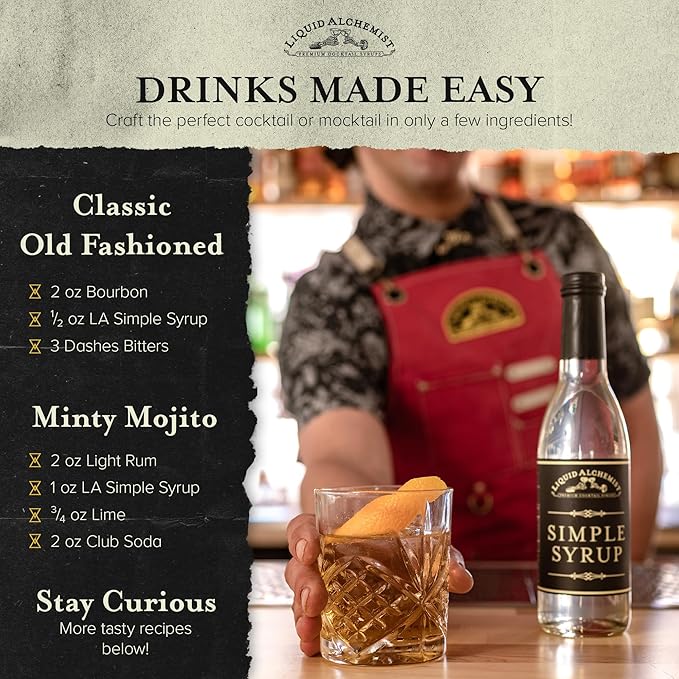 Liquid Alchemist Simple Syrup for Cocktails - Real Ingredients Make our Simple Sugar Syrup the Perfect Old Fashioned Mix - Our Drink Mix is Non-GMO Gluten Free & Vegan (12.7 oz)