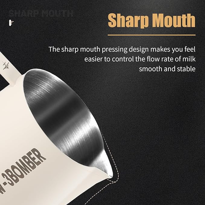 MHW-3BOMBER Milk Frothing Pitcher, 16oz/450ml Milk Frother Cup for Barista, SUS304 Stainless Steel Espresso Steaming Pitchers for Latte Art/Cappuccino/Coffee/Milk, P3028W-OS