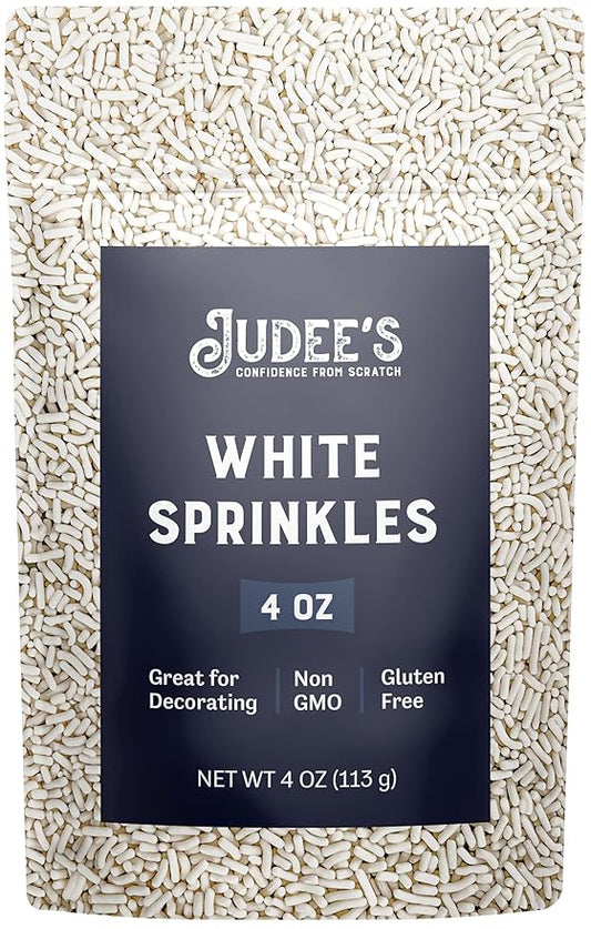Judee's Gluten Free White Sprinkles (4 oz) - Nut & Gluten Free Sprinkles - Brighten Up Baked Goods for Cookies, Desserts, Ice Cream Toppings & Cake Decoration