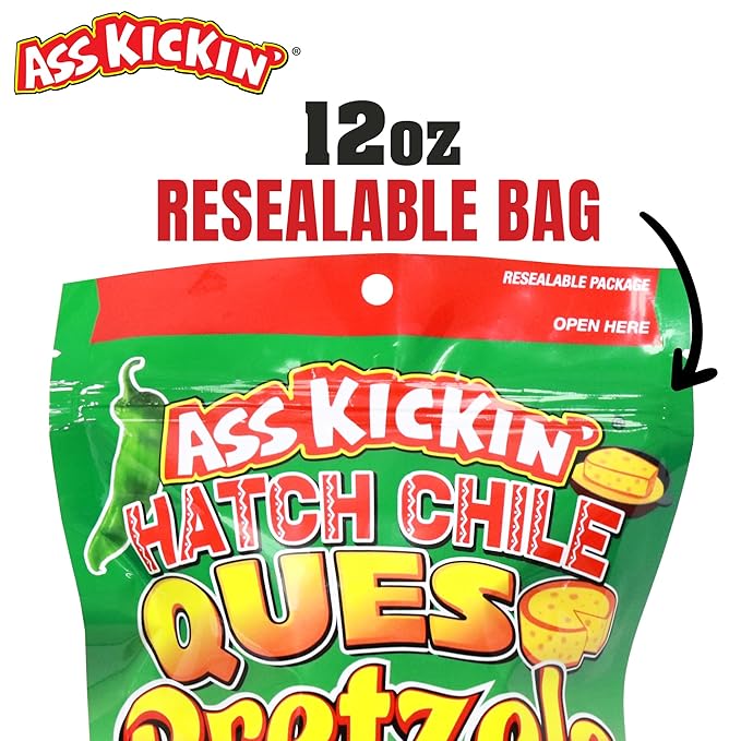 ASS KICKIN??Pretzels 12 Ounce Size Flavor Pack Seasoned Pretzel Twists (12oz, Hatch Chile Queso)