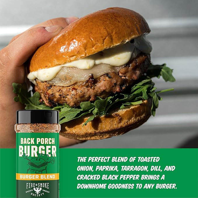 Fire & Smoke Back Porch Burger Seasoning | BBQ Rub for Smoking and Grilling Meat | Beef, Pork, Chicken, Turkey, Veggie | BBQ Rubs and Spices | Brown Sugar, Onion, Paprika, Black Pepper | XL (2-Pack)