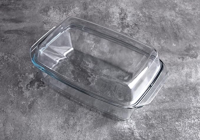 Rectangular Tempered Glass Casserole Dish with Glass Cover - Oven, Freezer and Dishwasher Safe - 3 Liter