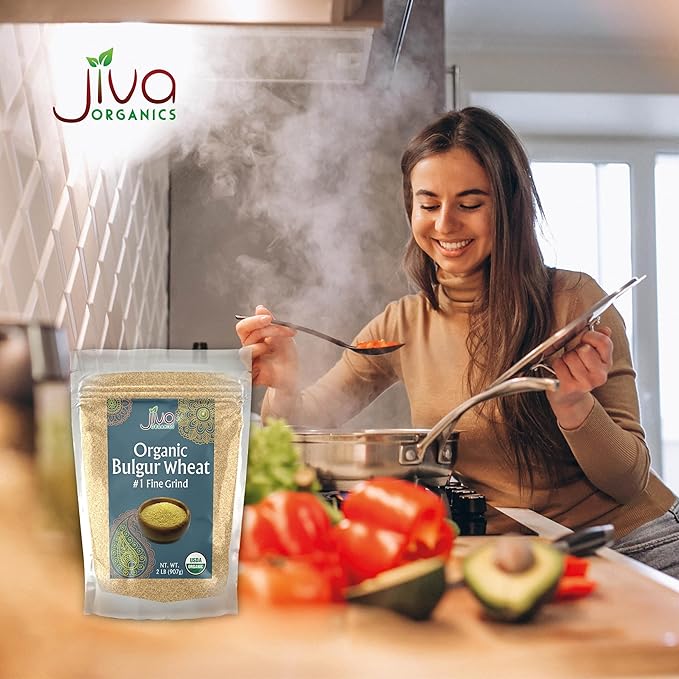 Organic Bulgur Wheat Fine #1 2 LB - Non-GMO, Grown in USA, 100% Natural Wheat Berries, Resealable Bag by Jiva Organics
