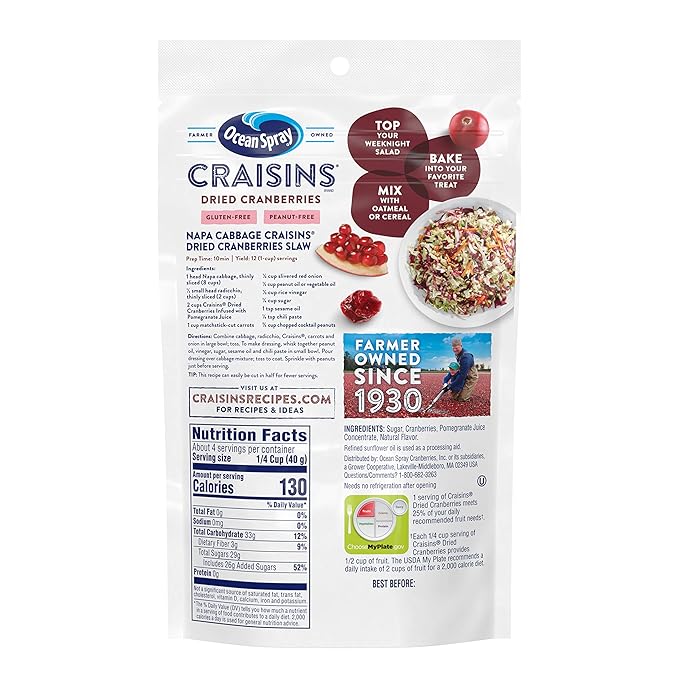 Ocean Spray® Craisins® Pomegranate, Dried Cranberries Infused with Pomegranate Juice, Dried Fruit, 6 Oz Pouch (Pack of 12)