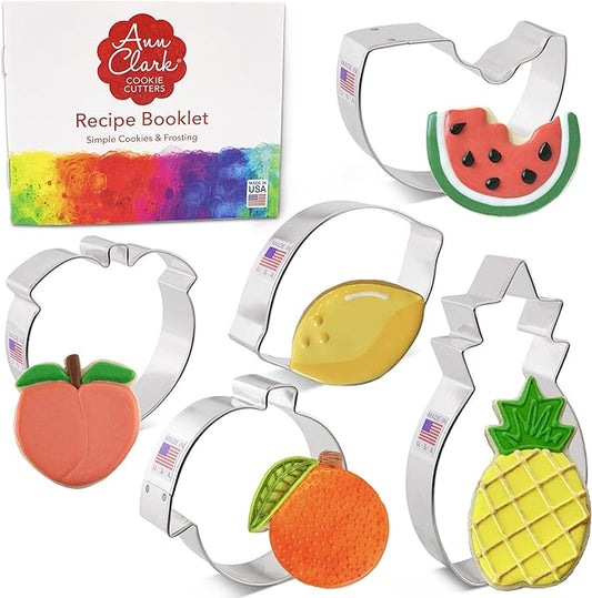 Fruit Cookie Cutters Summer 5-Pc. Set Made in USA by Ann Clark, Watermelon, Peach, Lemon, Orange, Pineapple